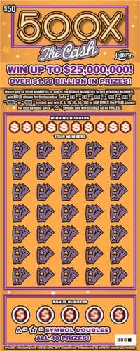 500X THE CASH scratch-off ticket
