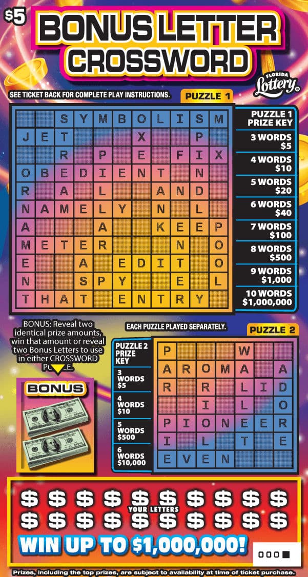 BONUS LETTER CROSSWORD scratch-off ticket