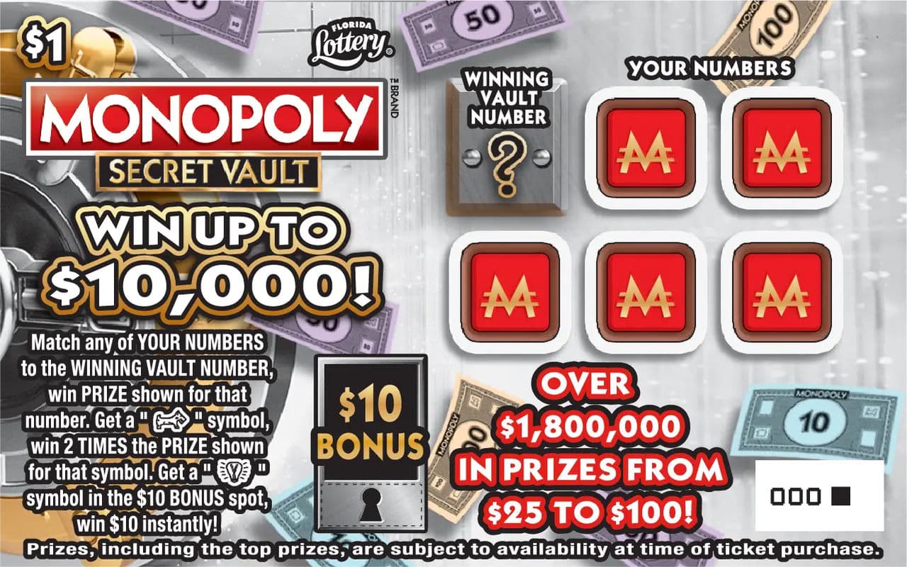 MONOPOLY™ SECRET VAULT scratch-off ticket