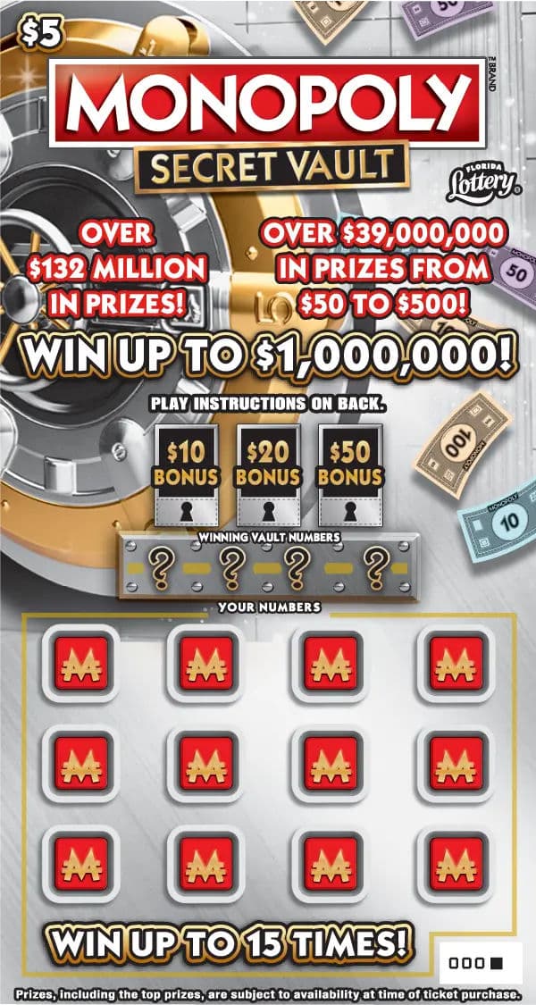 MONOPOLY™ SECRET VAULT scratch-off ticket