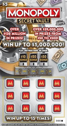 MONOPOLY™ SECRET VAULT scratch-off ticket