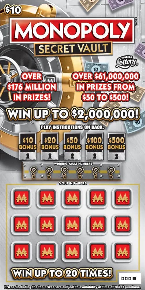 MONOPOLY™ SECRET VAULT scratch-off ticket