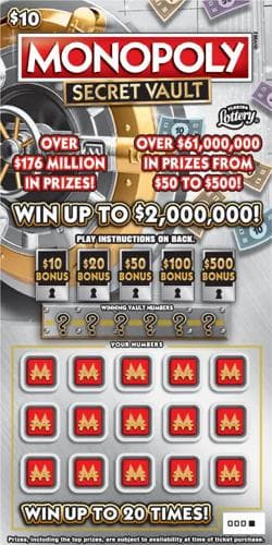 MONOPOLY™ SECRET VAULT scratch-off ticket