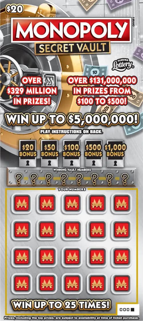 MONOPOLY™ SECRET VAULT scratch-off ticket