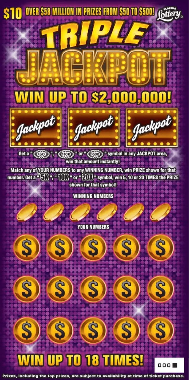 TRIPLE JACKPOT scratch-off ticket