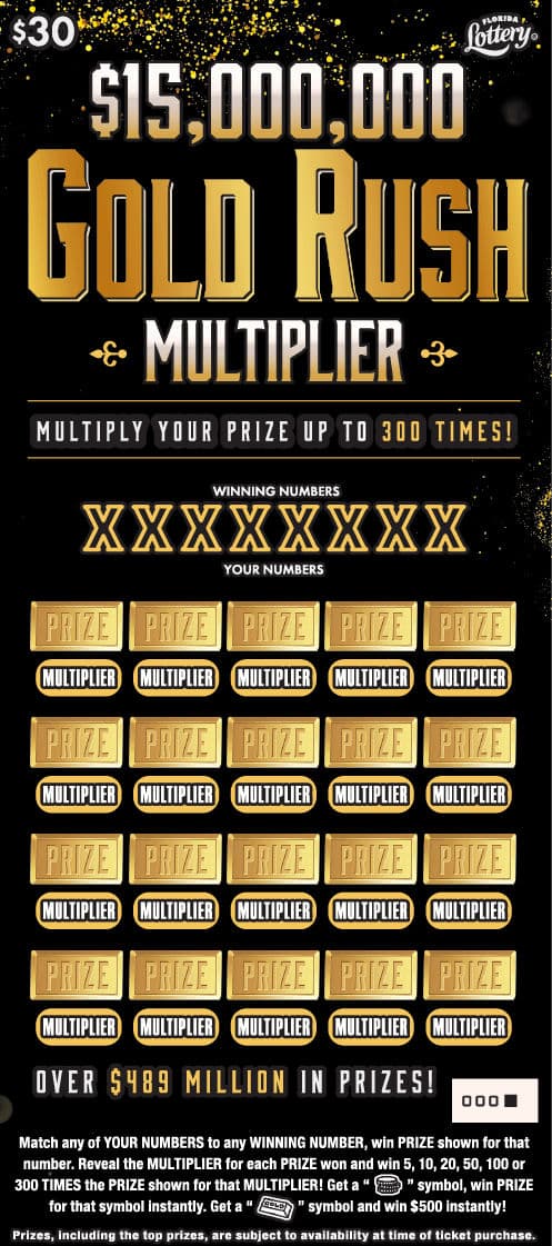 GOLD RUSH MULTIPLIER scratch-off ticket