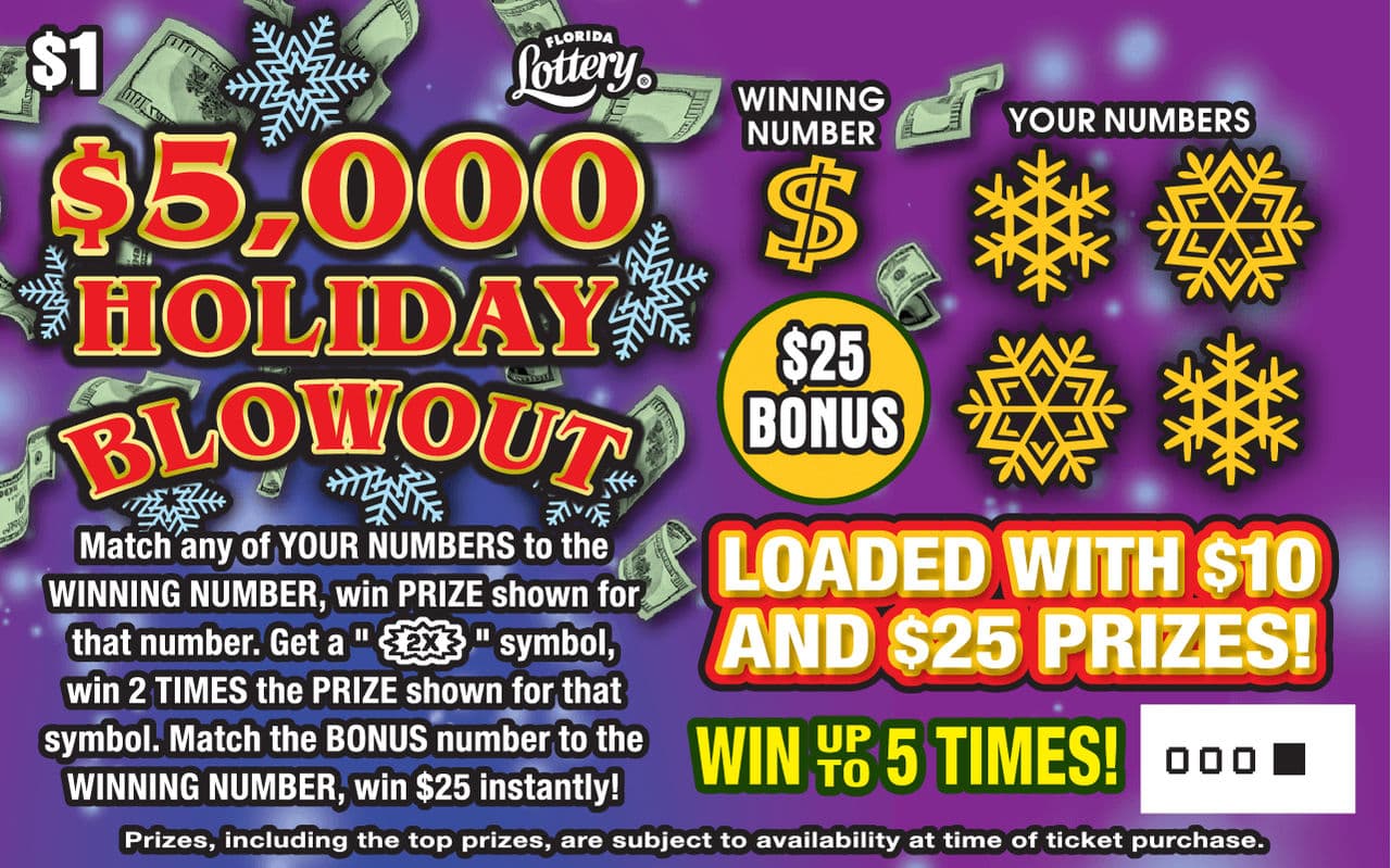 $5,000 HOLIDAY BLOWOUT scratch-off ticket