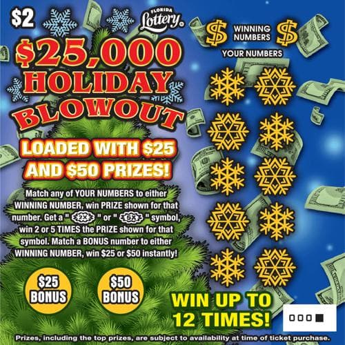 $25,000 HOLIDAY BLOWOUT scratch-off ticket