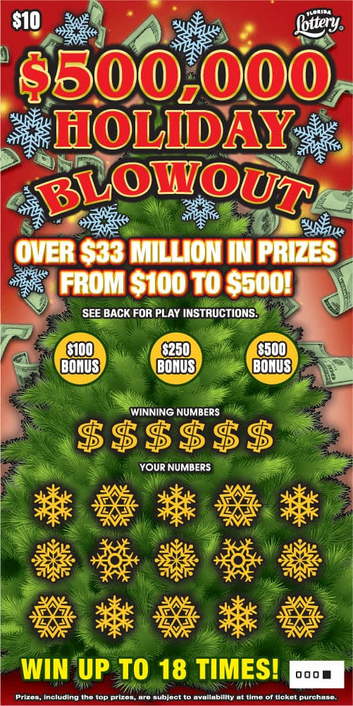 $500,000 HOLIDAY BLOWOUT scratch-off ticket