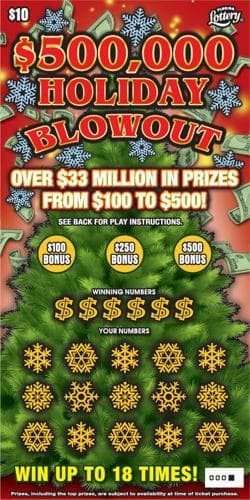 $500,000 HOLIDAY BLOWOUT scratch-off ticket
