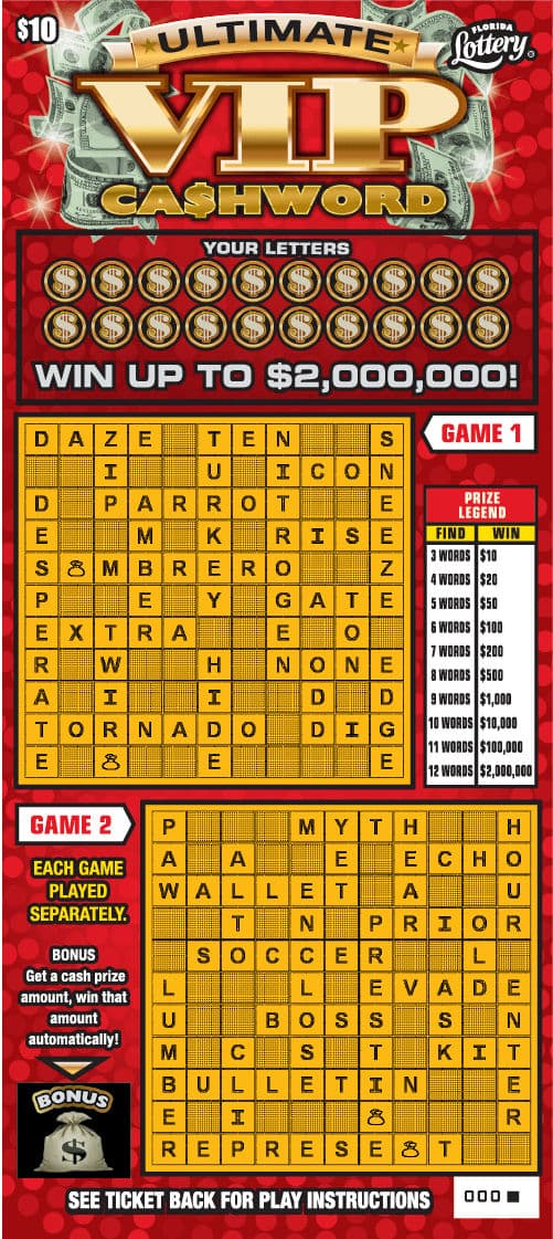 ULTIMATE VIP CA$HWORD scratch-off ticket
