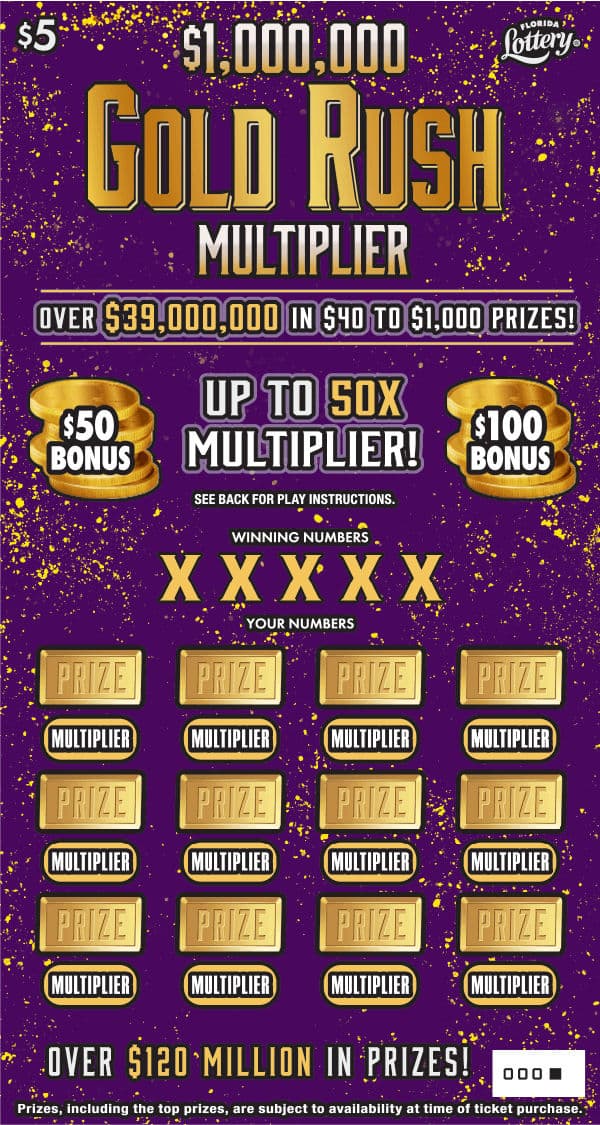 $1,000,000 GOLD RUSH MULTIPLIER scratch-off ticket