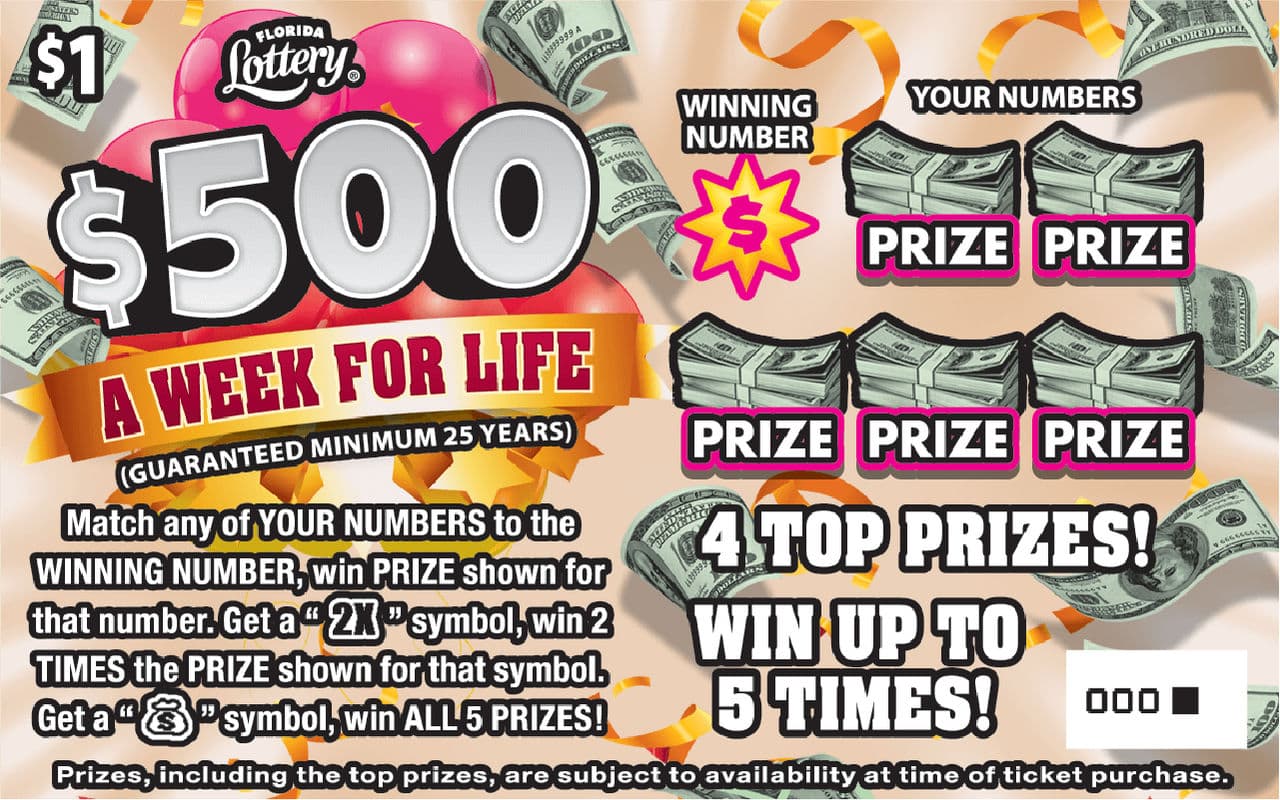 $500 A WEEK FOR LIFE scratch-off ticket