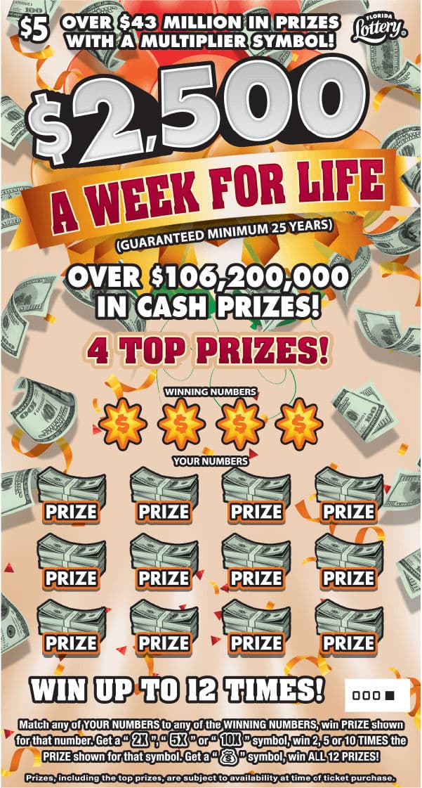 $2,500 A WEEK FOR LIFE scratch-off ticket