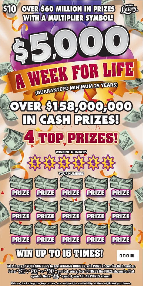 $5,000 A WEEK FOR LIFE scratch-off ticket