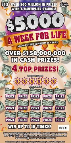 $5,000 A WEEK FOR LIFE scratch-off ticket