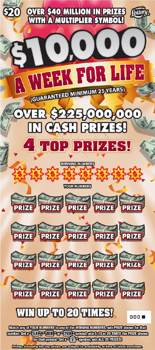 $10,000 A WEEK FOR LIFE scratch-off ticket