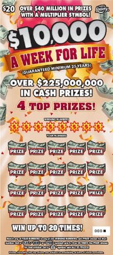 $10,000 A WEEK FOR LIFE scratch-off ticket