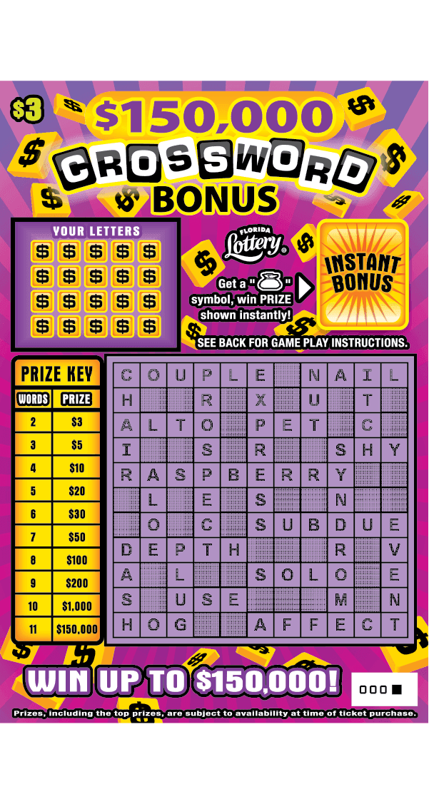 $150,000 CROSSWORD BONUS scratch-off ticket