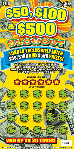 $50, $100 & $500 BLOWOUT scratch-off ticket