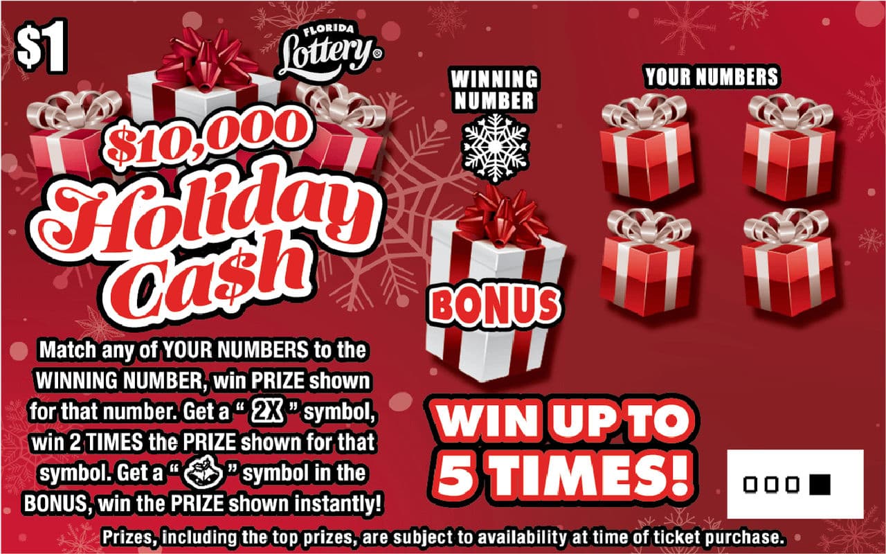 $10,000 HOLIDAY CA$H scratch-off ticket
