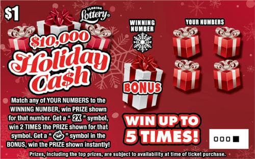 $10,000 HOLIDAY CA$H scratch-off ticket