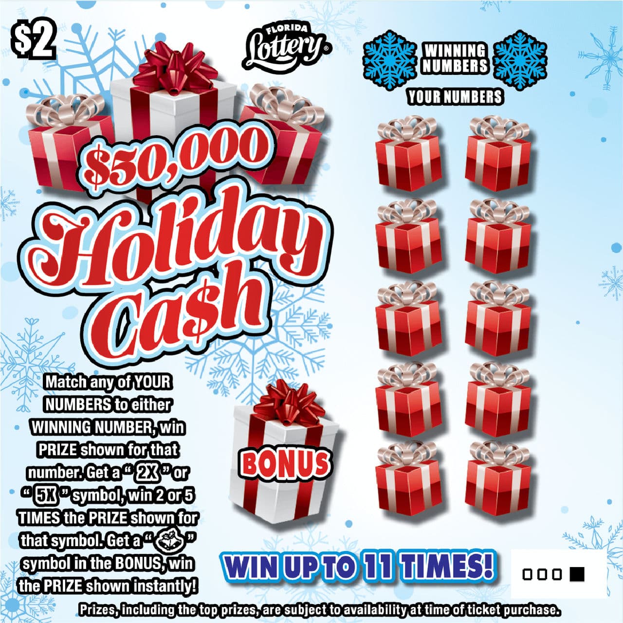 $50,000 HOLIDAY CA$H scratch-off ticket