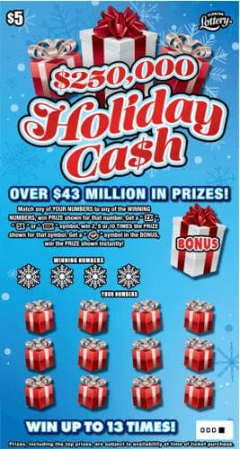 $250,000 HOLIDAY CA$H scratch-off ticket