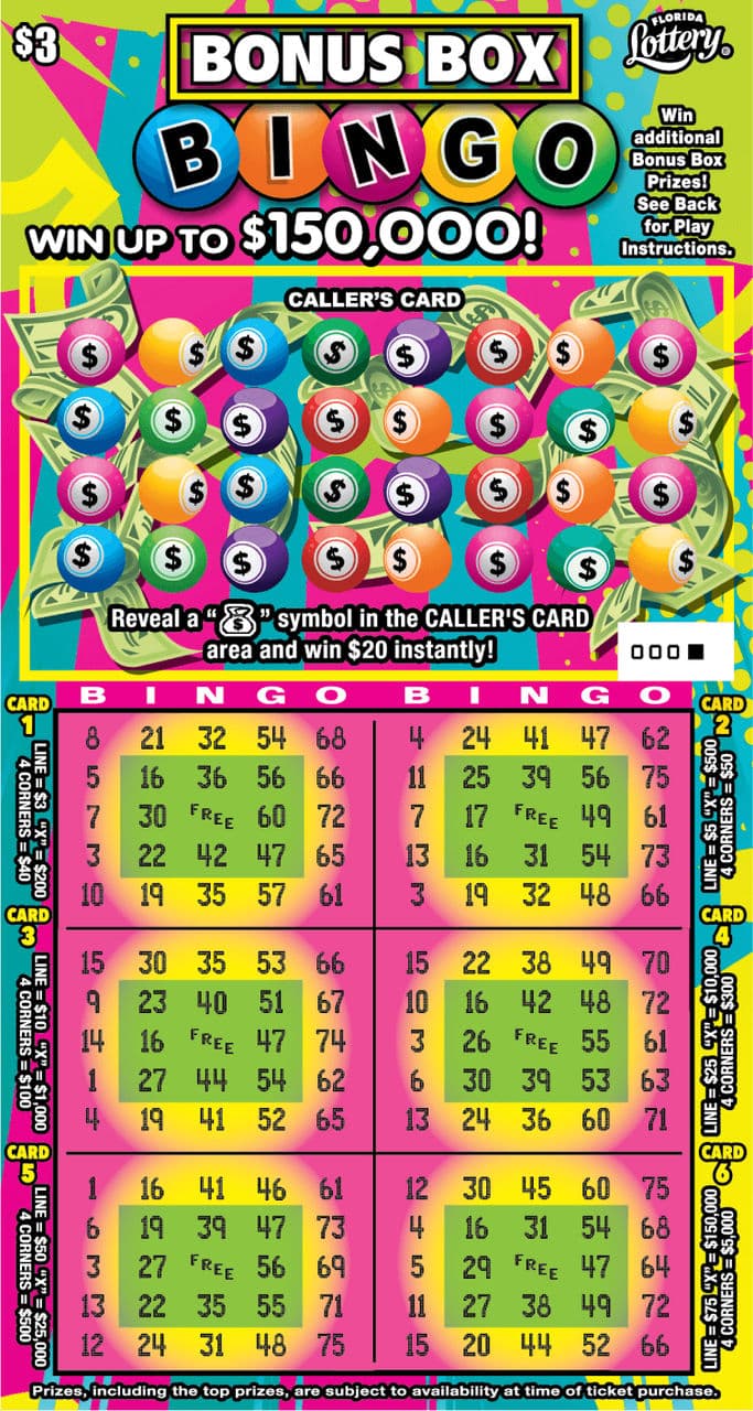 BONUS BOX BINGO scratch-off ticket