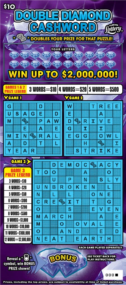 DOUBLE DIAMOND CASHWORD scratch-off ticket