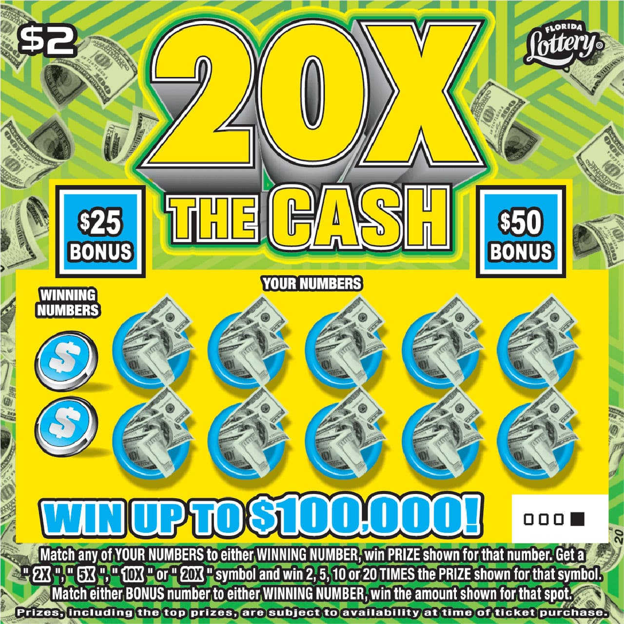 20X THE CASH scratch-off ticket