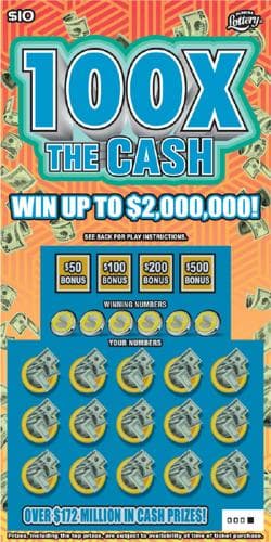 100X THE CASH scratch-off ticket