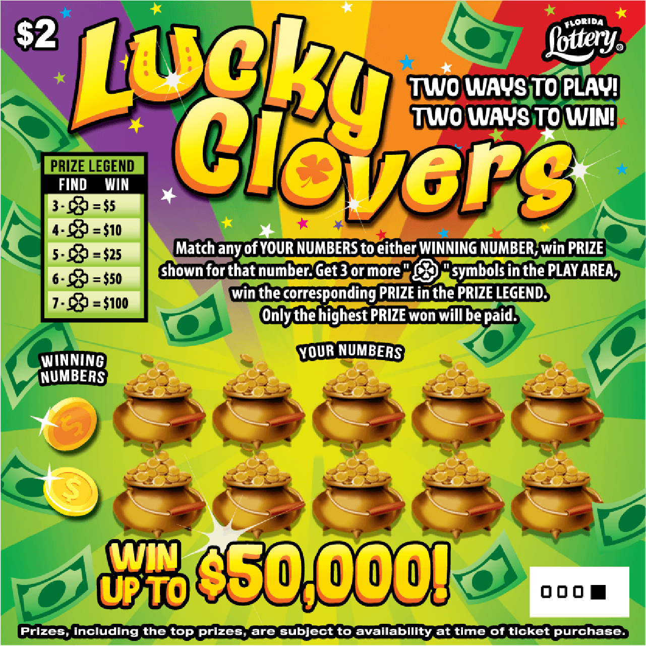 LUCKY CLOVERS scratch-off ticket
