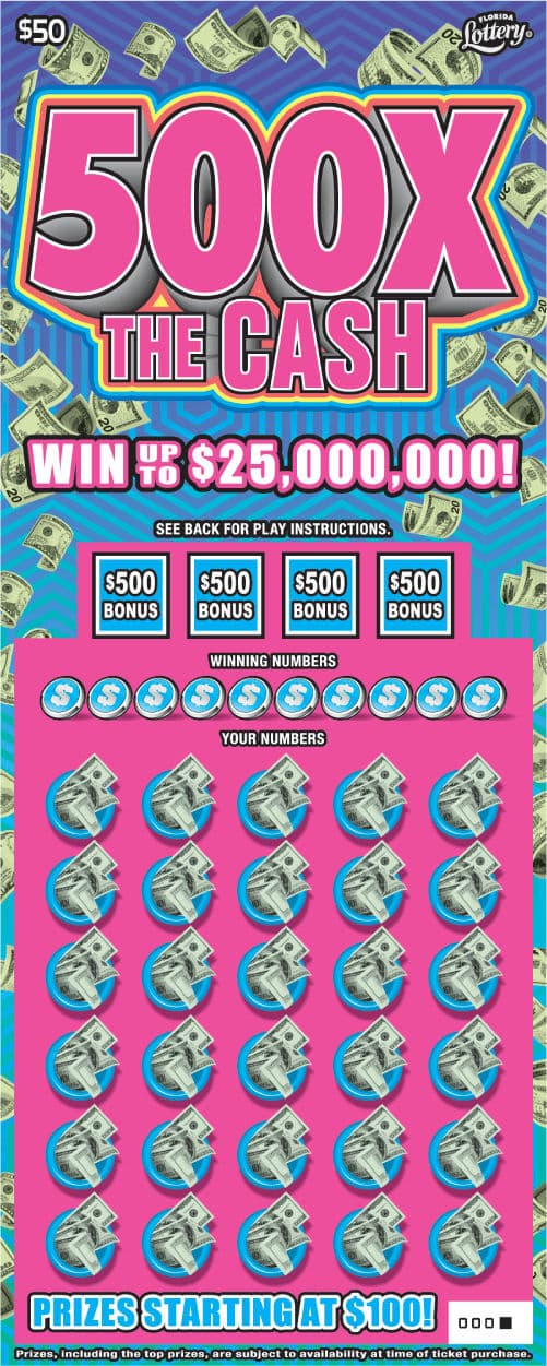 500X THE CASH scratch-off ticket