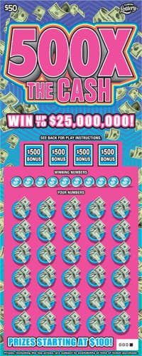 500X THE CASH scratch-off ticket