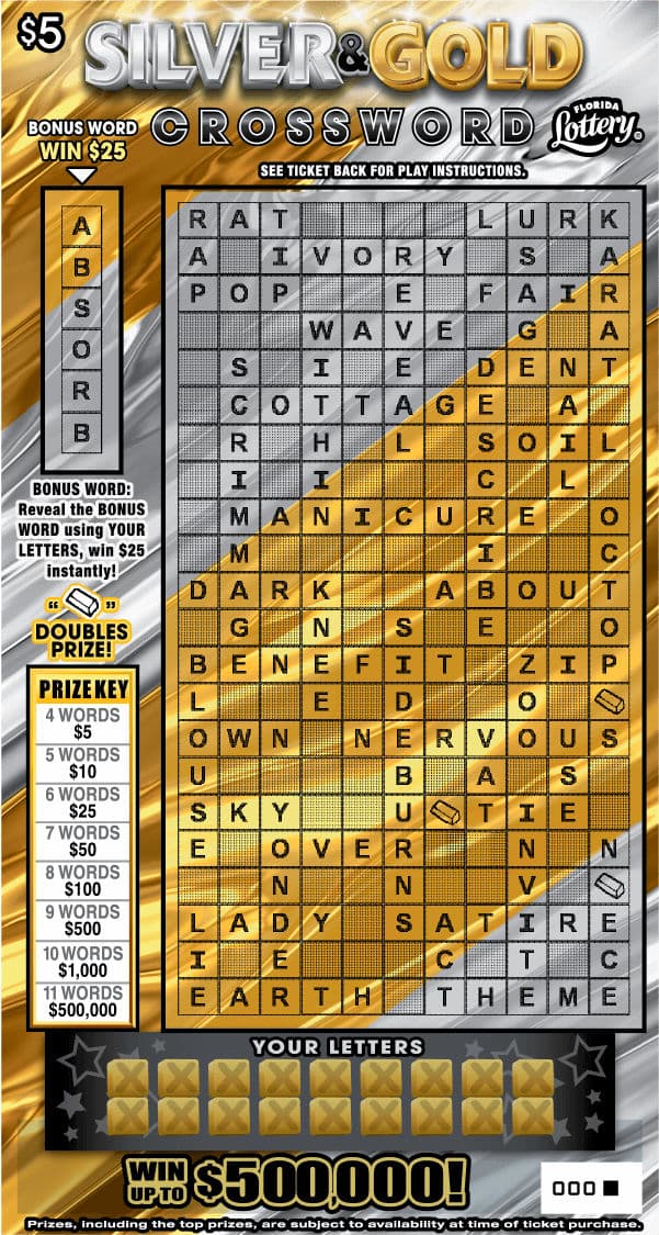 Silver & Gold Crossword scratch-off ticket