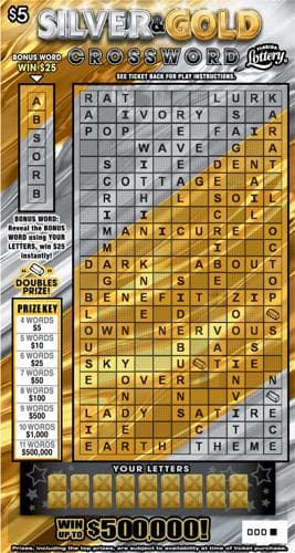 Silver & Gold Crossword scratch-off ticket