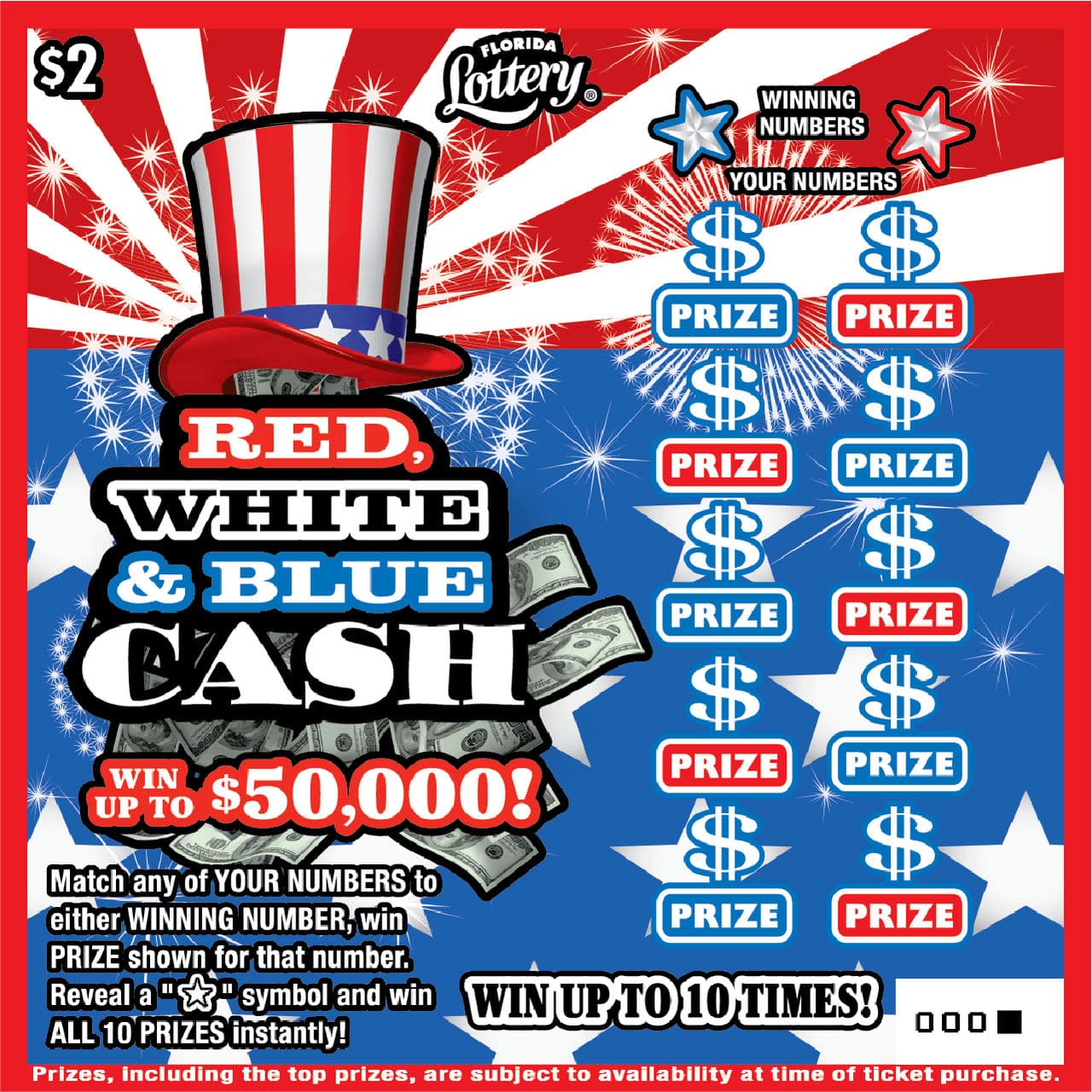 Red, White & Blue Cash scratch-off ticket
