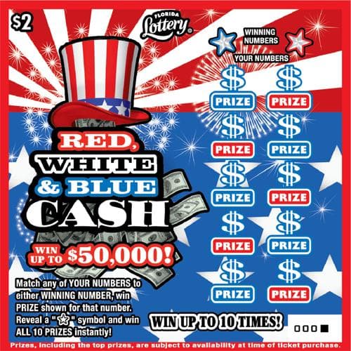 Red, White & Blue Cash scratch-off ticket