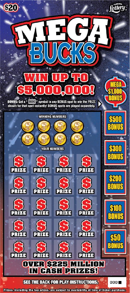 MEGA BUCKS scratch-off ticket