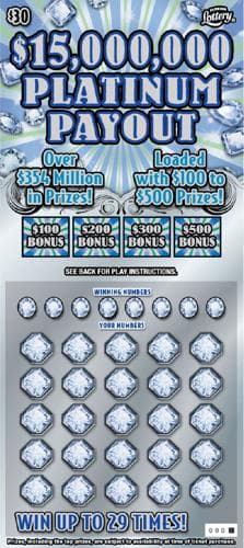 $15,000,000 Platinum Payout scratch-off ticket