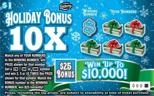Holiday Bonus 10X scratch-off ticket
