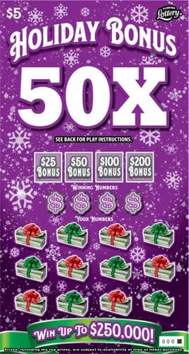 Holiday Bonus 50X scratch-off ticket