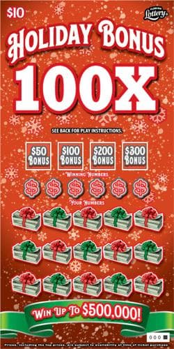 Holiday Bonus 100X scratch-off ticket