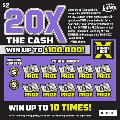 20X THE CASH scratch-off ticket