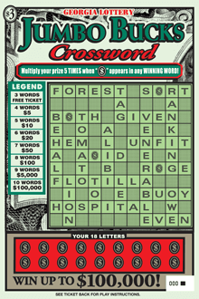 JUMBO BUCKS Crossword scratch-off ticket