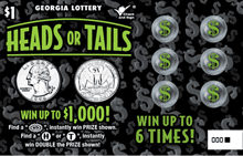 HEADS OR TAILS scratch-off ticket
