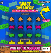 SPACE INVADERS CASH INVASION scratch-off ticket