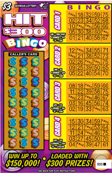 HIT $300 BINGO scratch-off ticket