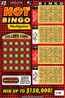 HOT BINGO Multiplier scratch-off ticket